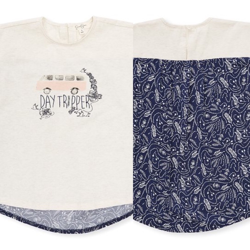 JESSICA SIMPSON Day Tripper Camper Van Print Tee Oatmeal Heather Girls Age 4Y